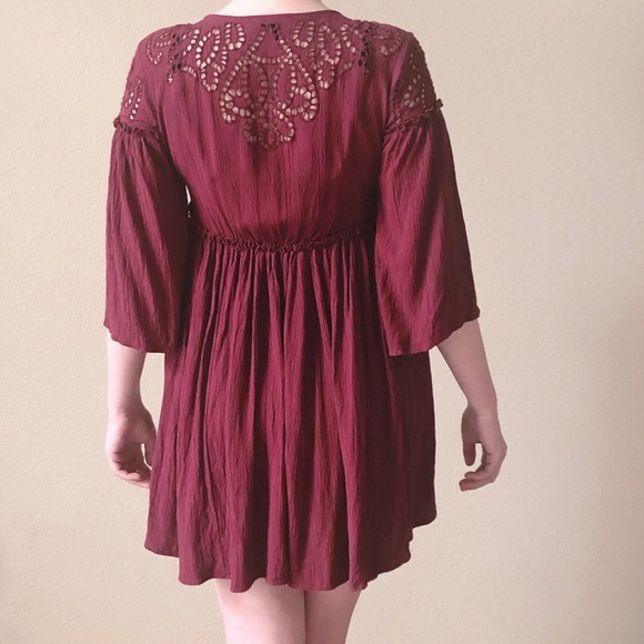 American Eagle Outfitters Burgundy Peasant Dress - Picture 2 of 8